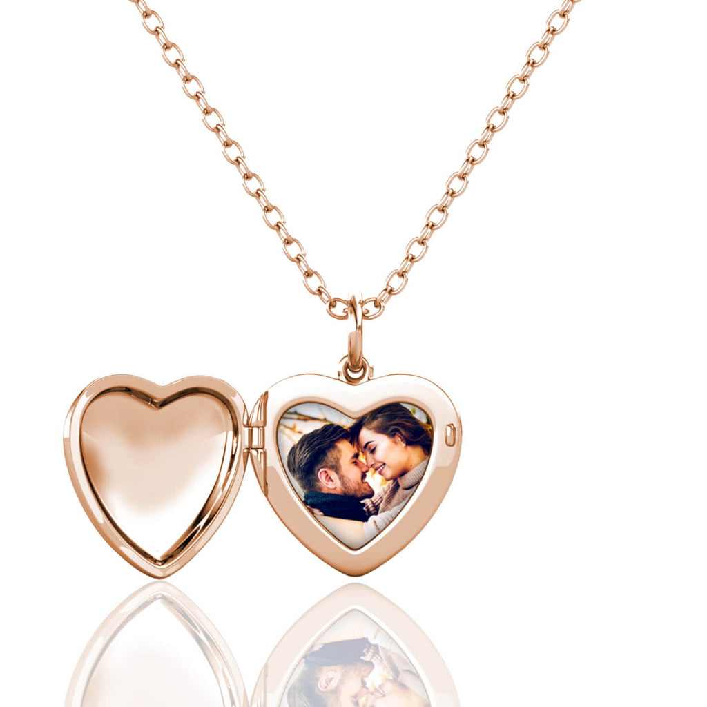 Personalised Heart Locket with Photo - Locket with Picture Inside - Rose Gold