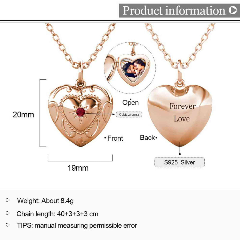 Personalised Heart Locket with Photo - Locket with Picture Inside - Rose Gold