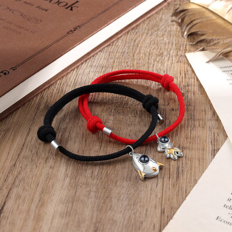 Photo Projection Rocket and Astronaut Couple Bracelet