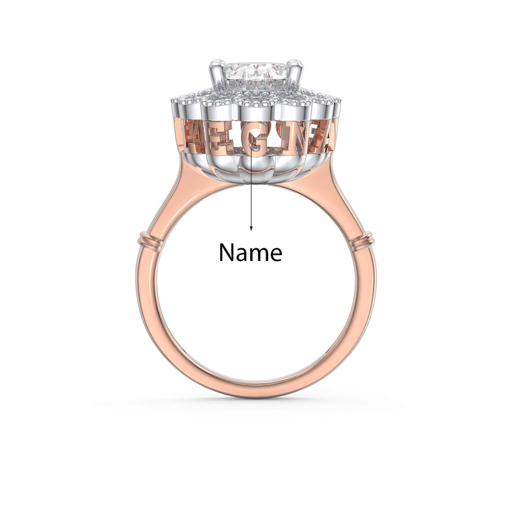 Rose Gold Moissanite Engagement Ring with Custom Name