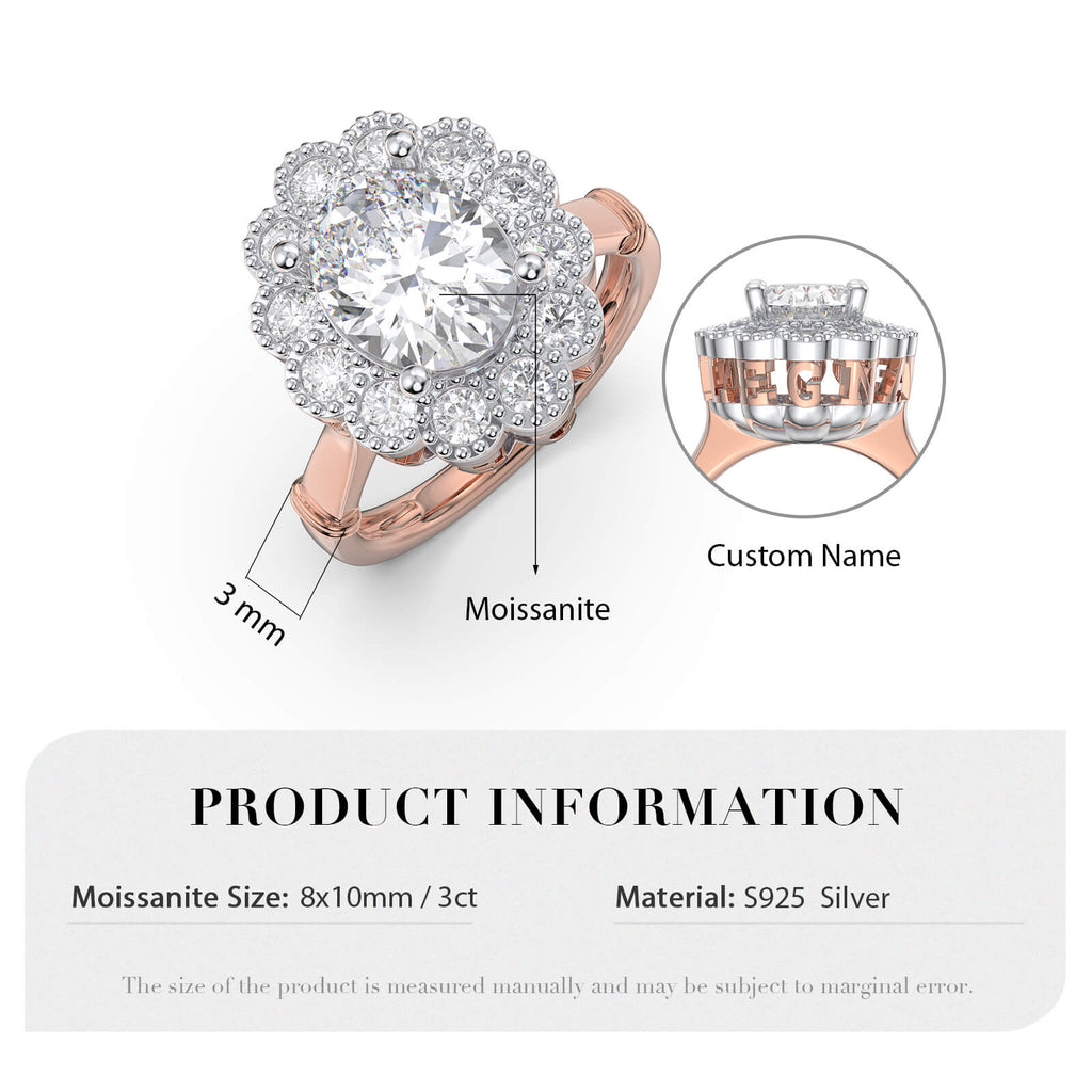 Rose Gold Moissanite Engagement Ring with Custom Name