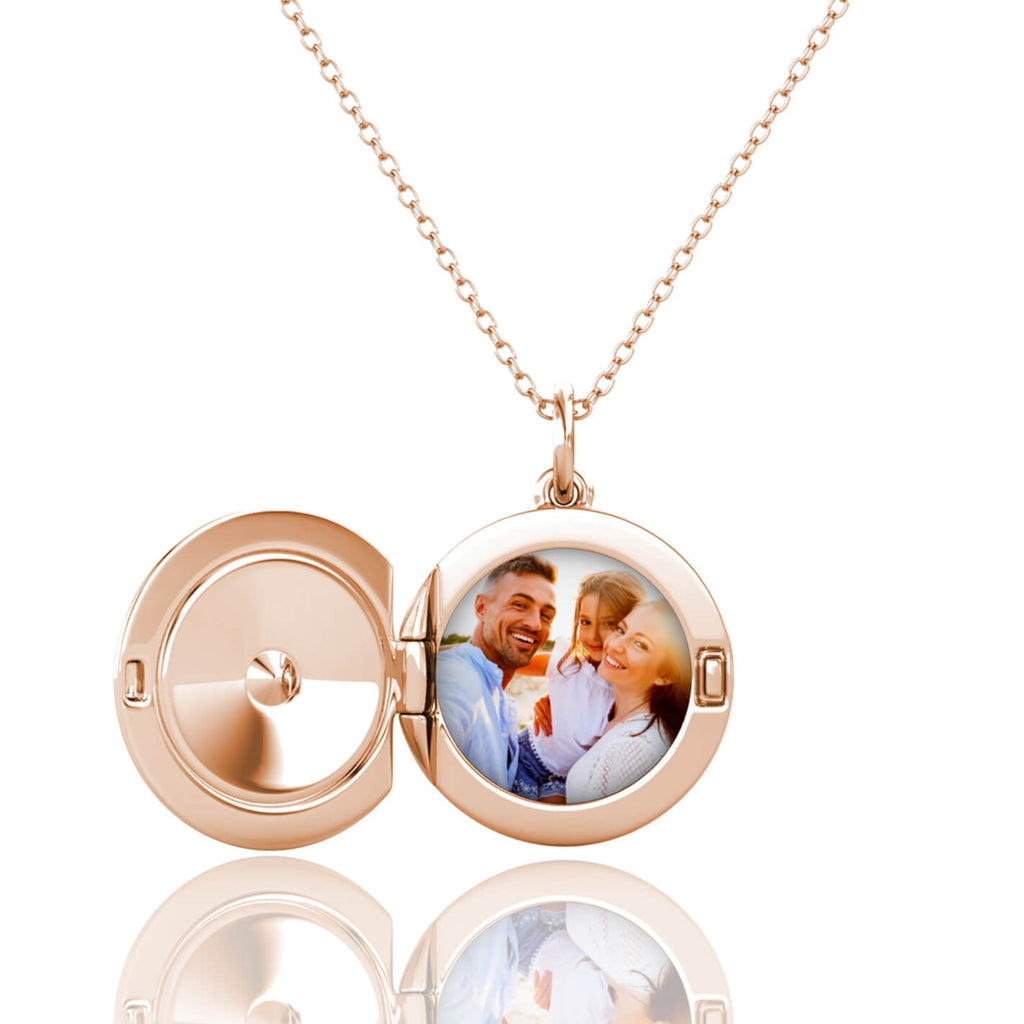 Personalised Locket with Photo - Round Locket with Picture Inside - Rose Gold