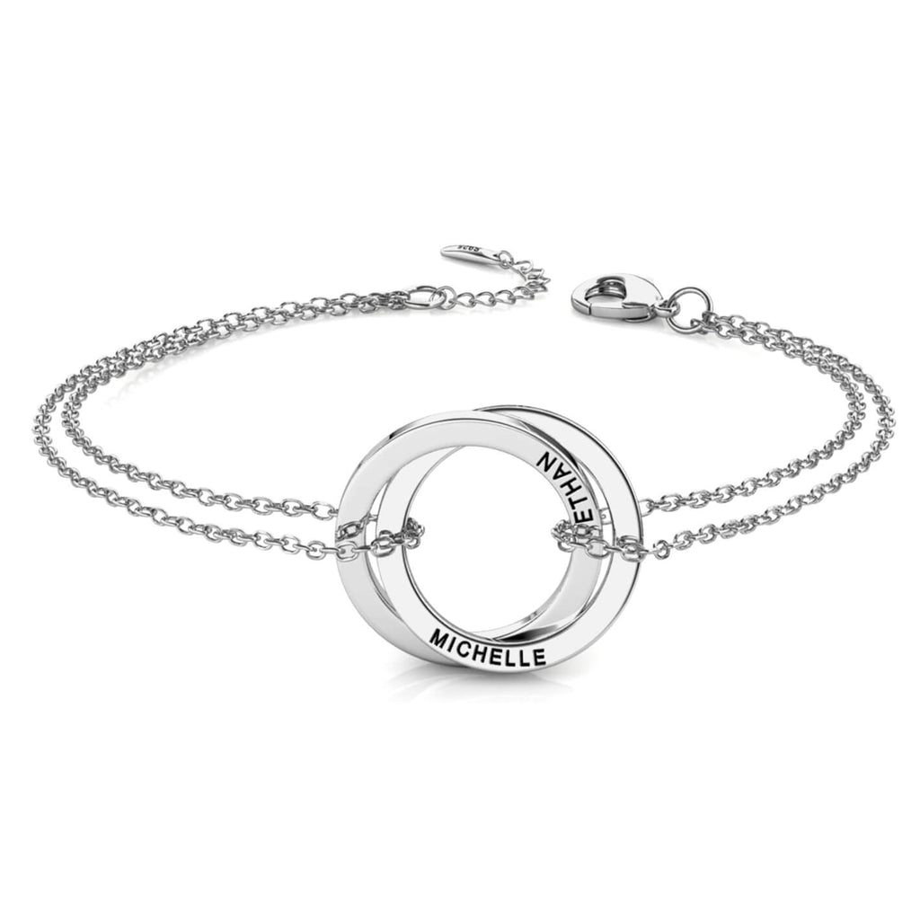 Russian 2 Ring Bracelet - Engraved 2 Name Bracelet - Sterling Silver