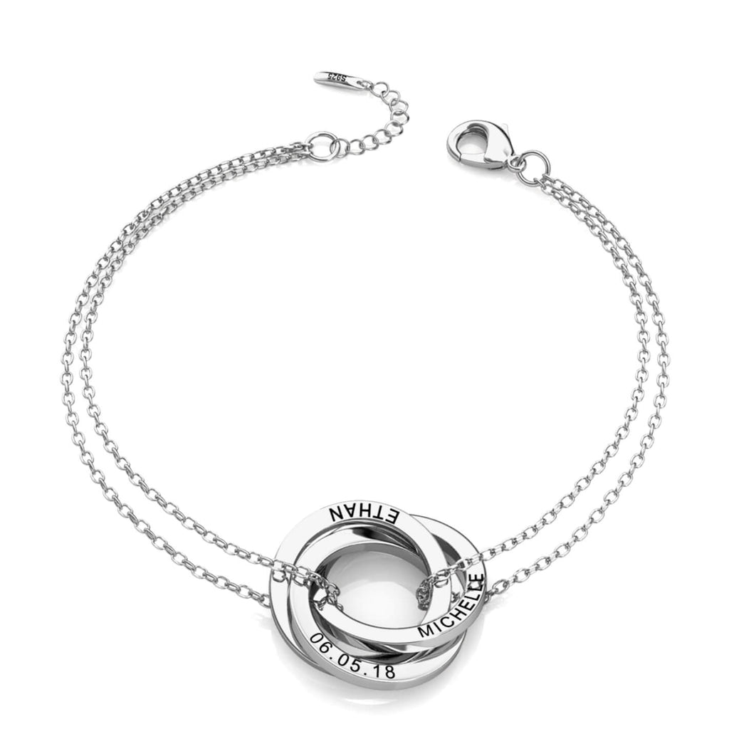Russian 3 Ring Bracelet - Engraved 3 Name Bracelet - Sterling Silver