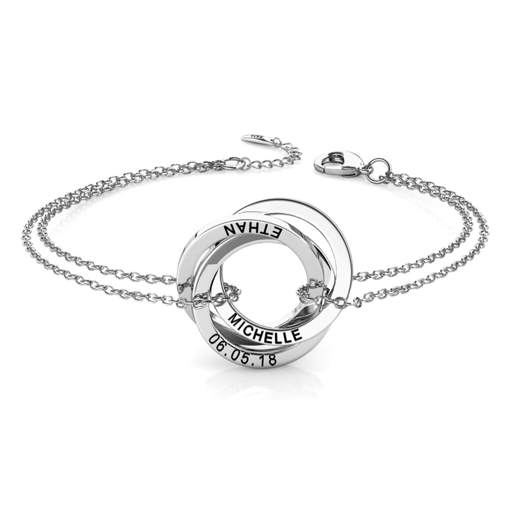 Russian 3 Ring Bracelet - Engraved 3 Name Bracelet - Sterling Silver