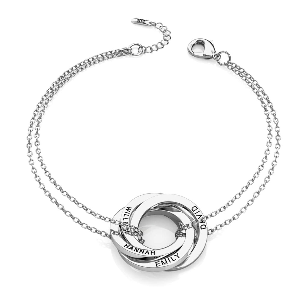 Russian 4 Ring Bracelet - Engraved 4 Name Bracelet - Sterling Silver