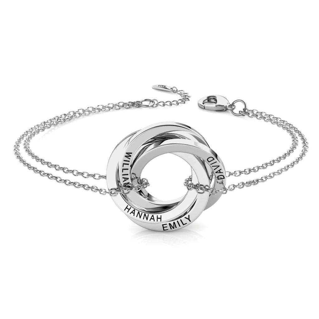 Russian 4 Ring Bracelet - Engraved 4 Name Bracelet - Sterling Silver