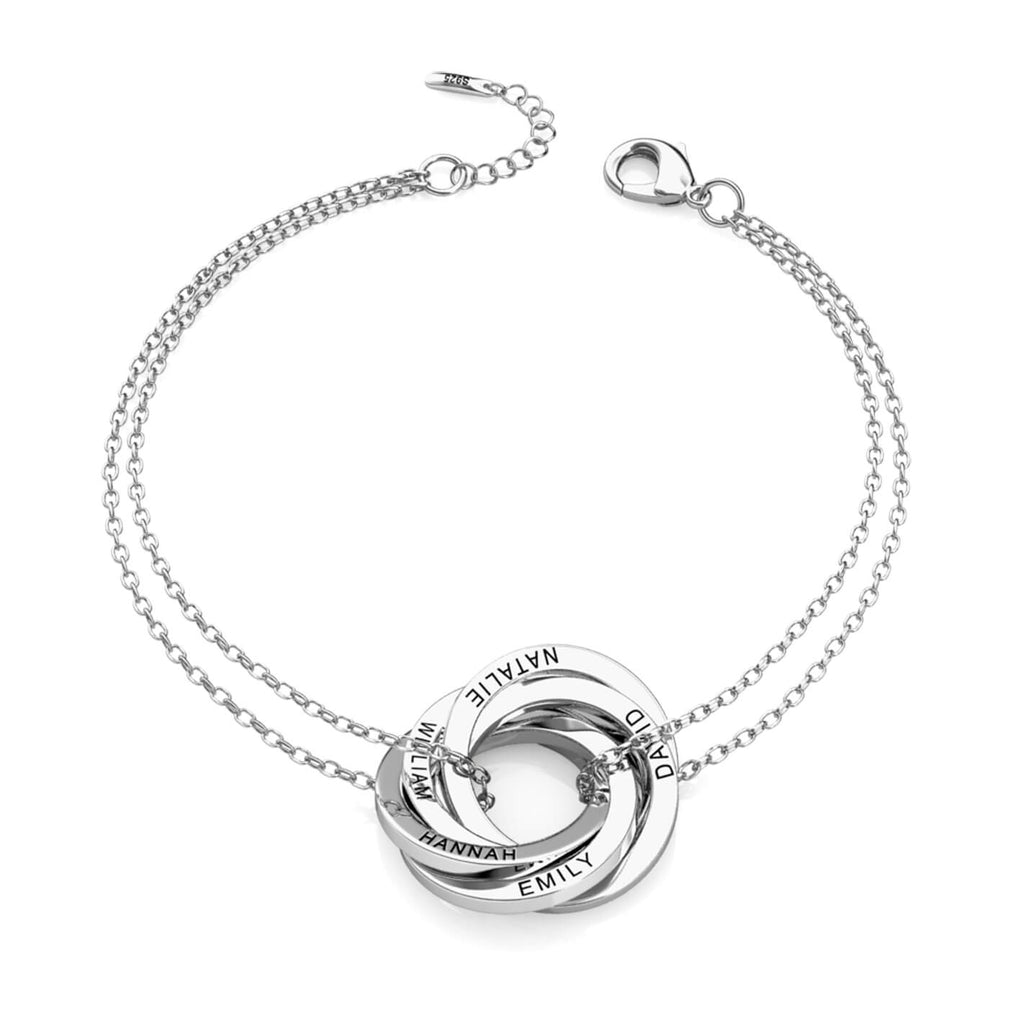 Russian 5 Ring Bracelet - Engraved 5 Name Bracelet - Sterling Silver