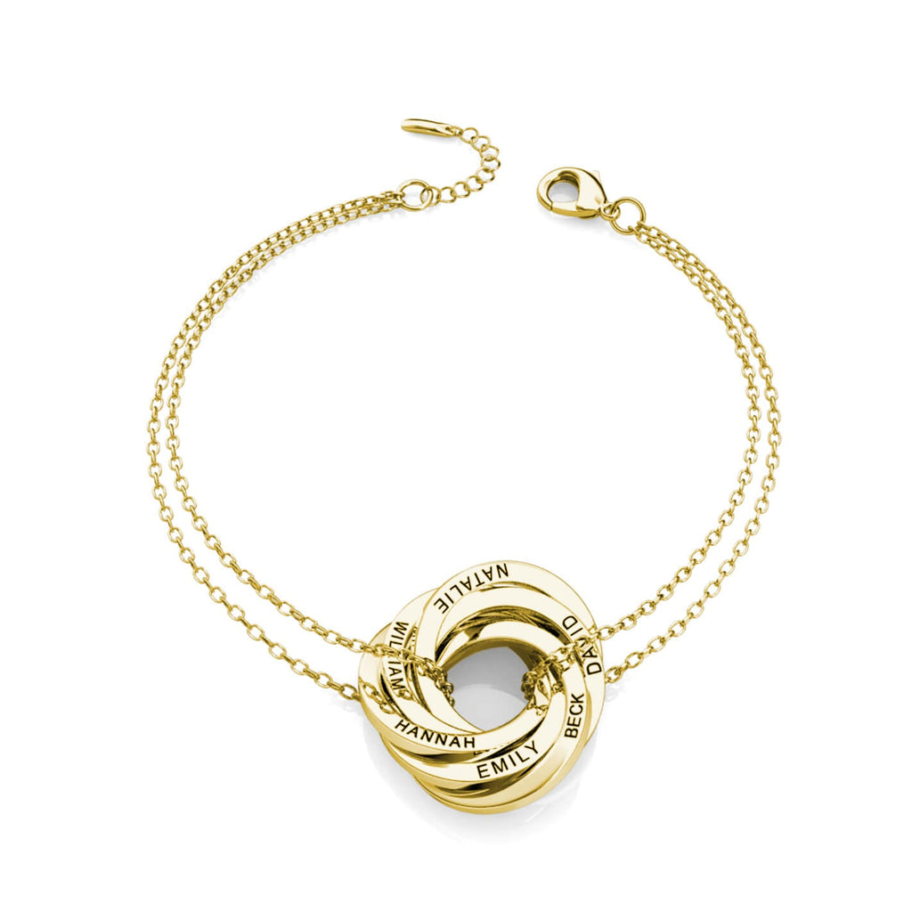Russian 6 Ring Bracelet - Engraved 6 Name Bracelet - Sterling Silver - Gold