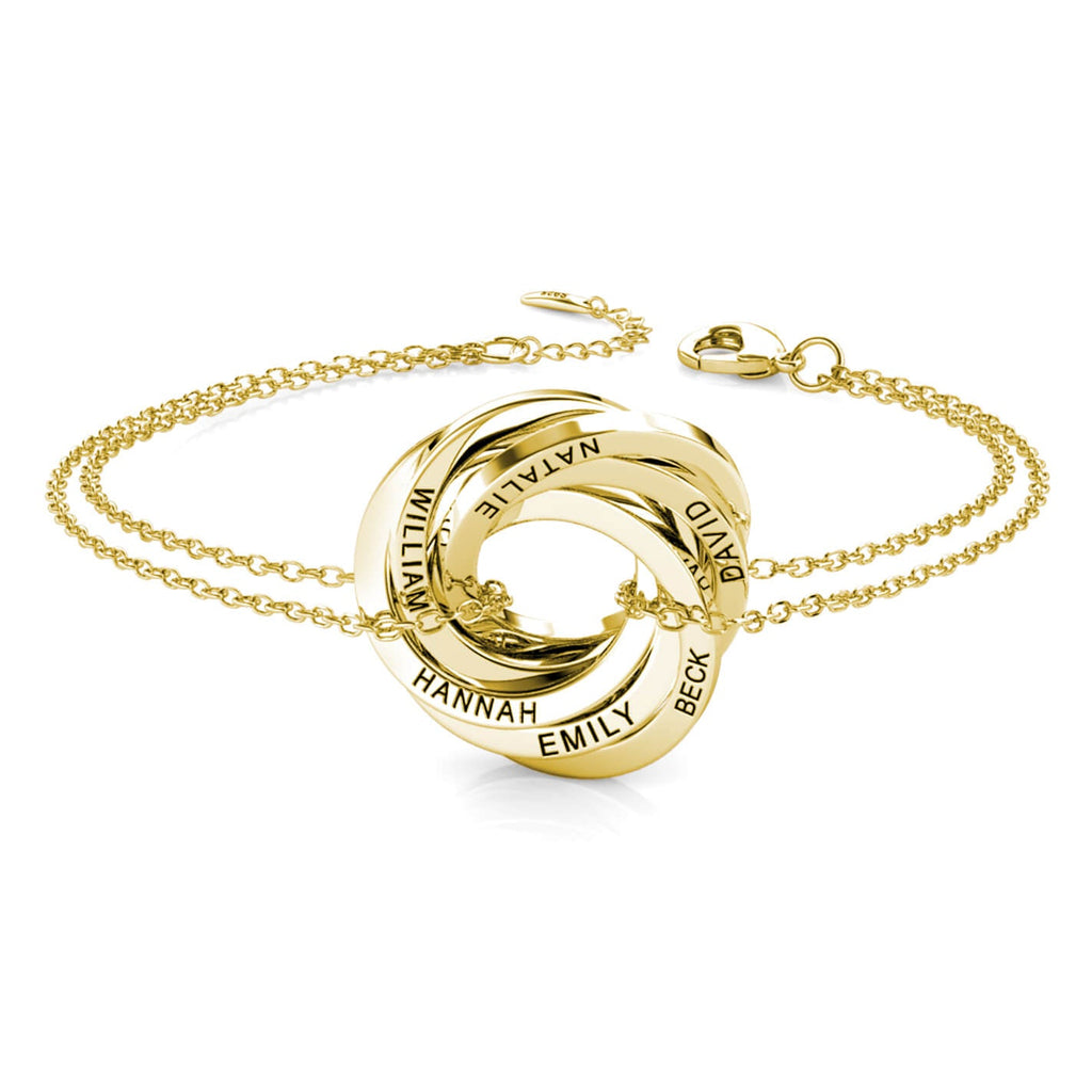Russian 6 Ring Bracelet - Engraved 6 Name Bracelet - Sterling Silver - Gold