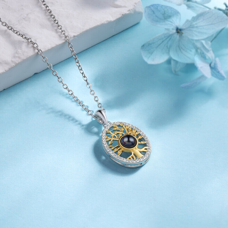 Necklace with Picture Inside | Photo Projection Necklace | Tree of Life Necklace